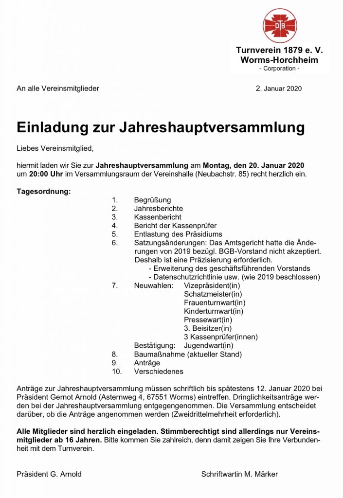 Jahreshauptversammlung 2020